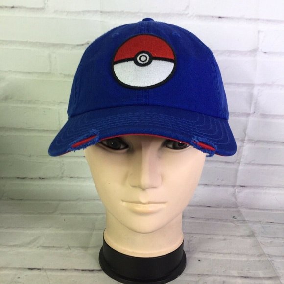 Pokemon Pokeball Logo Distressed Strapback Hat Cap - Picture 1 of 7